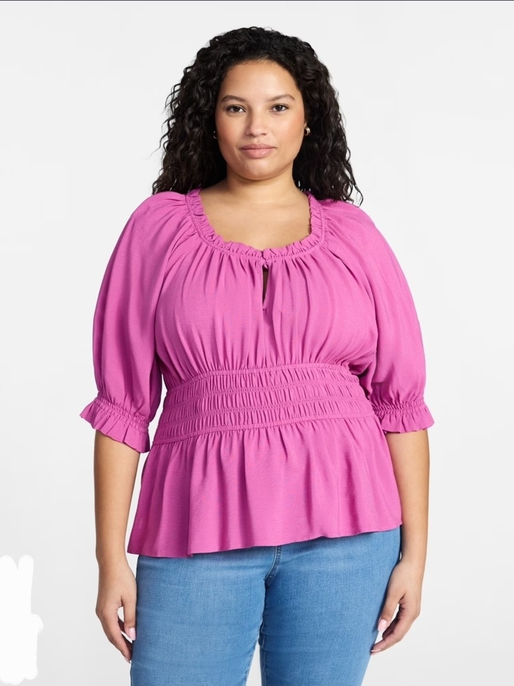 Terra & Sky Women’s Plus Smocked Waist Blouse 0X NWT